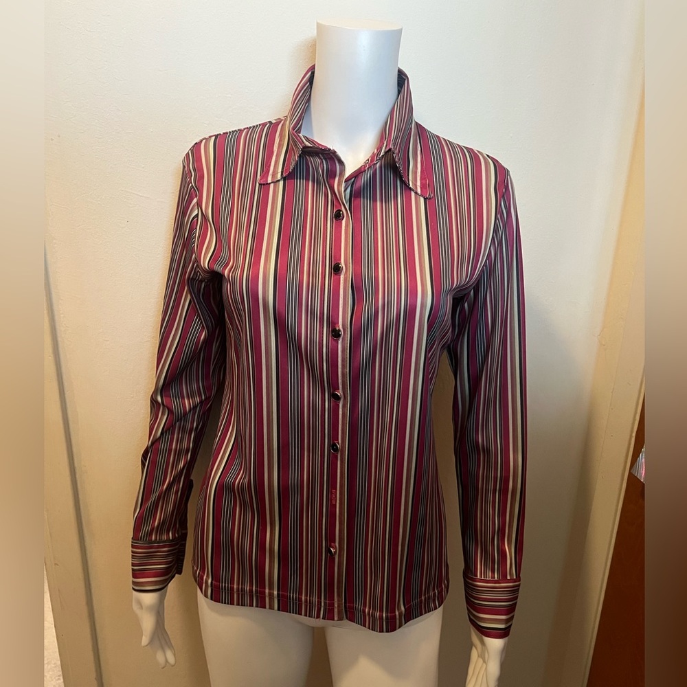Stylish Multicolor Striped Button-Down Shirt for Women Pink Black Green Vintage